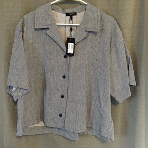 rag & bone Blue and White Pinstripe Short-Sleeve Button Down Shirt